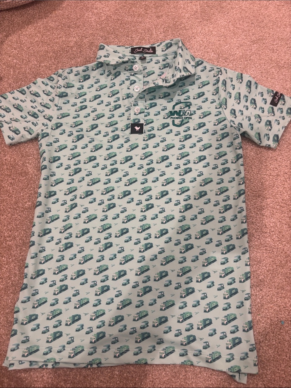 Youth Size Small Green Garbage Truck All-Over Print Polo Shirt - WM Open